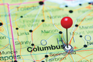 Columbus marked on a map with a pin